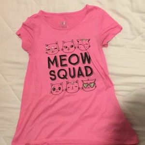 Girls pink meow squad shirt.